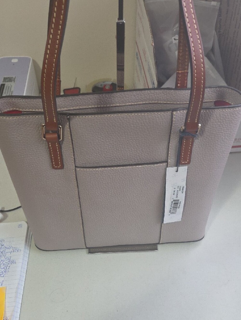 Dooney & Bourke Small Lexington Light Gray Tote with Brown Straps - Picture 6 of 6